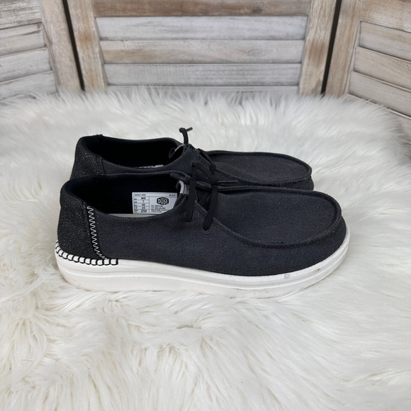 Hey Dude Wendy Rise Casual Black Glitter Heel Slip On Sneaker Shoe Canvas Size 9 - Picture 1 of 9